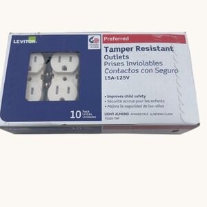 Leviton T5320-TMP Tamper Resistant Outlets 15A-125V Light Almond 10 Pack
